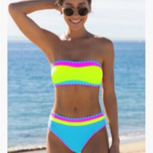 Neon Yellow and Blue Bandeau Bikini